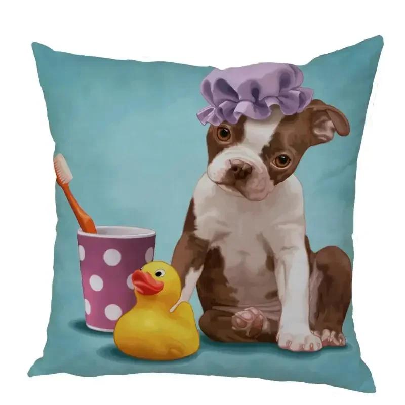 Color Cute Dog Square Pillow Cushion Cover Car Sofa Office Chair Peach Skin   Home Decoration Ornament