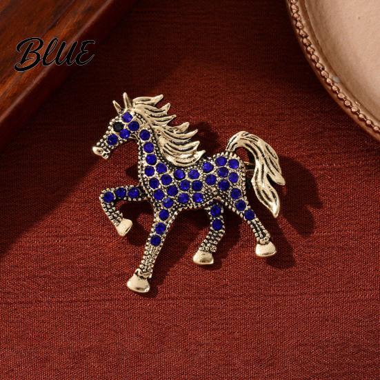 Funky Horse Brooch Retro Rhinestone Inlaid Pin Zodiac Year Animal