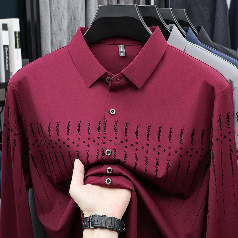 Lapel Collar Men s Polo Fashion Casual Printed Long Sleeve M