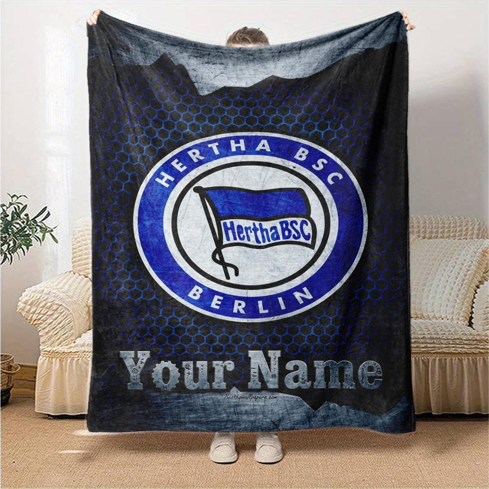 Name Custom Hertha BSC Print Flannel Blanket High Quality Warm Comfortable Cover for All Seasons Perfect for Gifts Home Decor