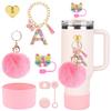 Set 8 buc Accesorii pentru Pahar Stanley Inițiale Acoperitor de Pai din Silicon și Husă Farmece Drăguțe cu Litere pentru Pahar de 40oz 30oz cu Mâner