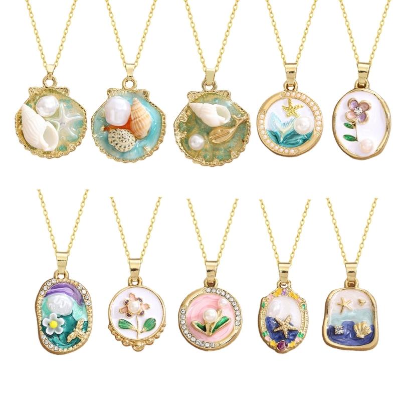 Artistic Blossomy Bivalve Charm Necklace 10 Artisanal Designs Additional Metal Mixture Jewelry Perfect For Gifting Instances