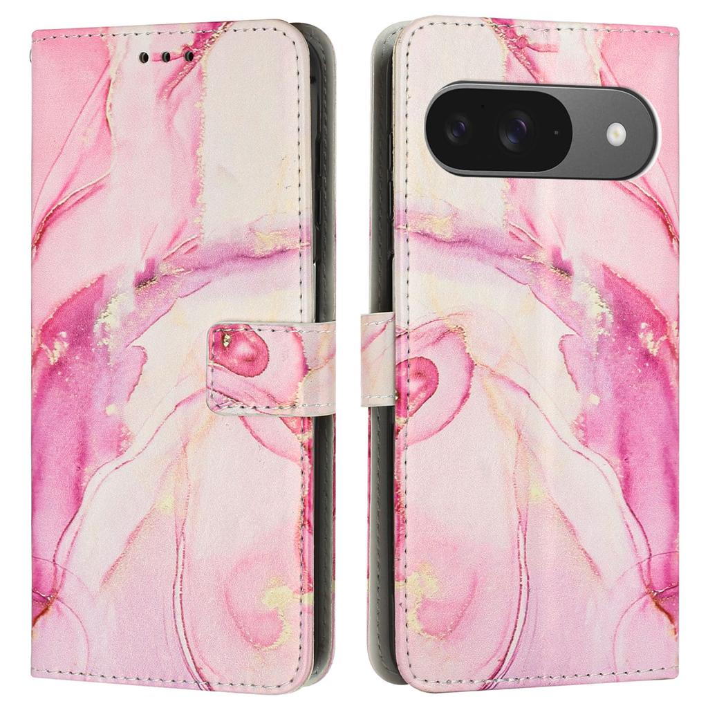 For Google Pixel 10 Pro/10/9 Pro/9 Stand Case Marble Pattern PU Leather Wallet Phone Cover with Wrist Strap