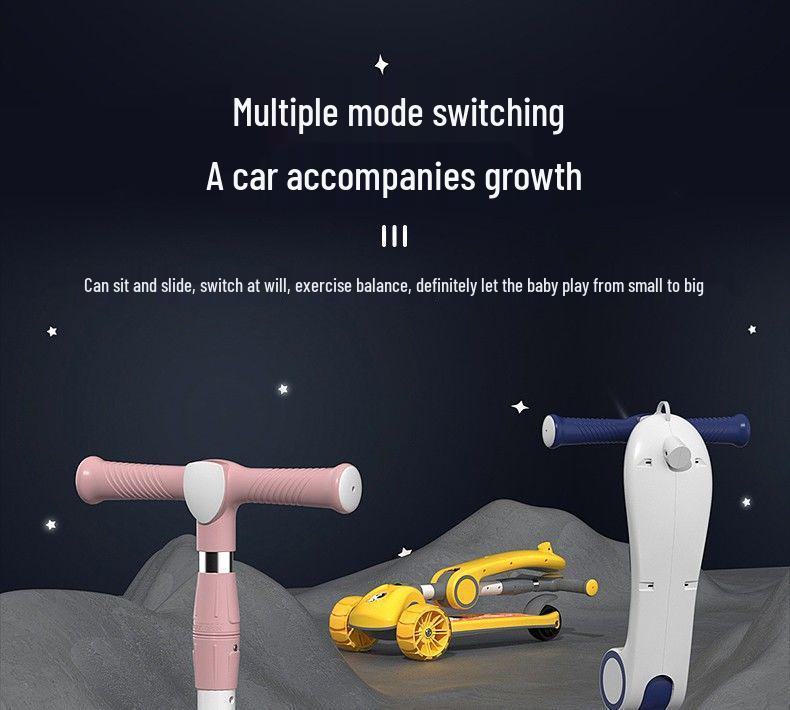 Dětská koloběžka 3 v 1: Posaď se, jeď a zatáčej s hudbou a světly pro děti ve věku 3-12 let.