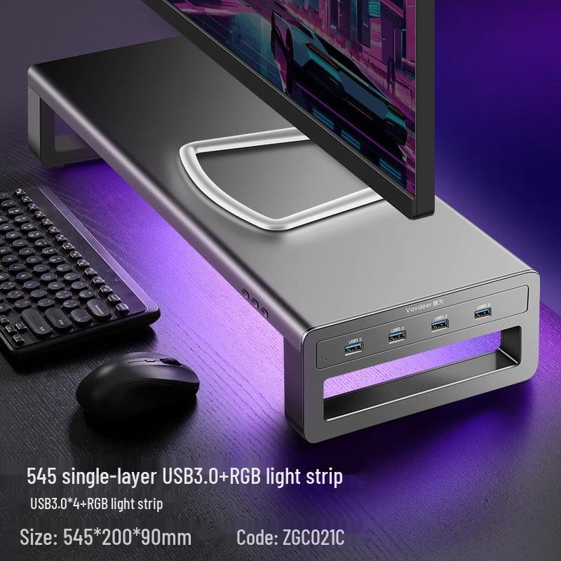 RGB Computer Monitor Riser Stand with USB Ports and Storage