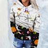 Spring and Autumn Women 3D Printed with Color Pattern Elements Hoodie Trendy Loose Sweatshirt Long Sleeve Hoodie