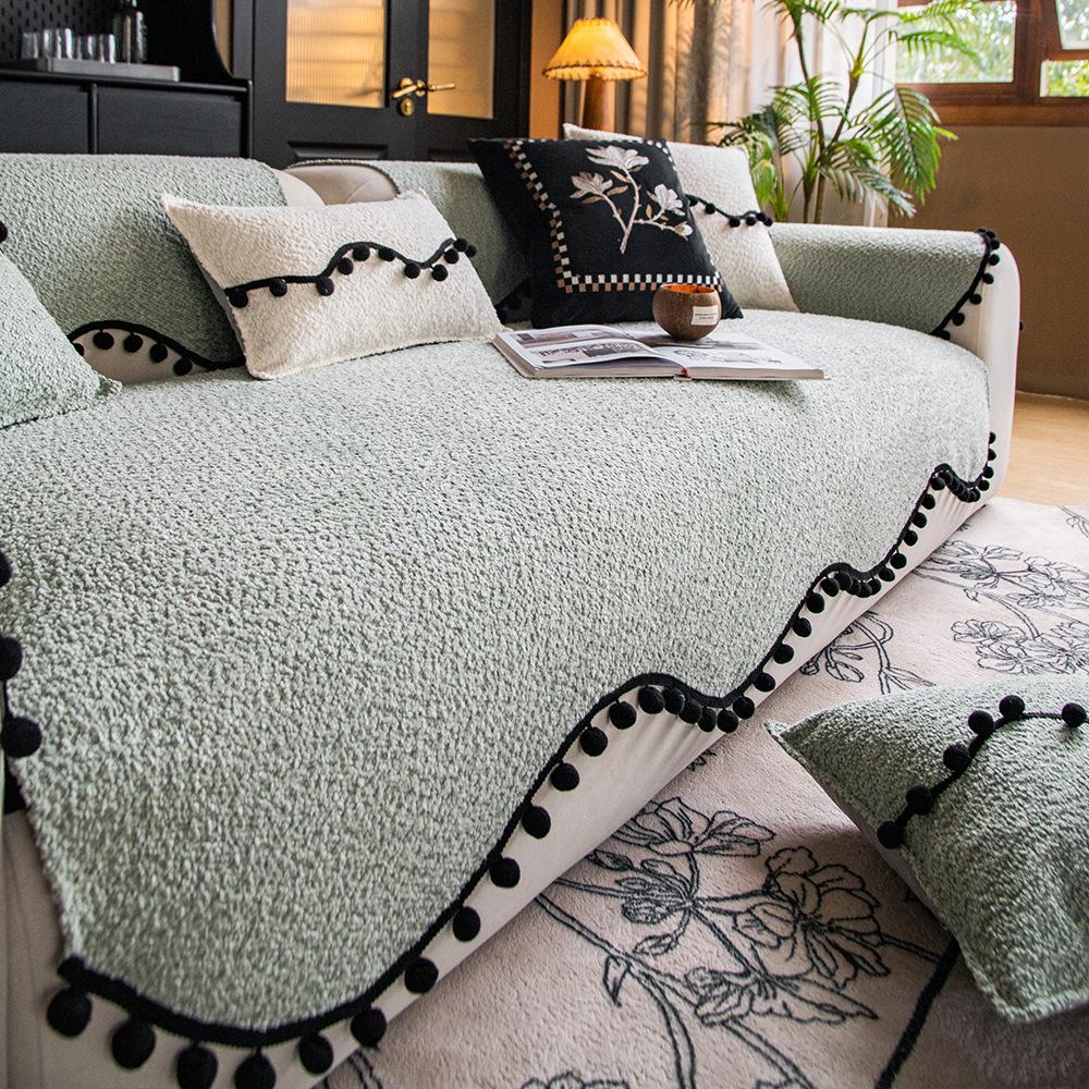

Special-Shaped Sofa Cushion New French One-Piece Straight Row Non-Slip Seat Cushion Universal Sofa Cover Towel For All Seasons 90*90cm зелёный