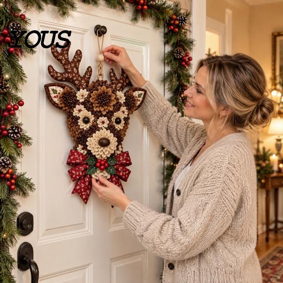 Festival Art Supplies Christmas Door Swag Poke Kit, 3D Fabric Ornament Craft DIY Poking Festive Making Kit for Adults, Holiday Front Wall Decor