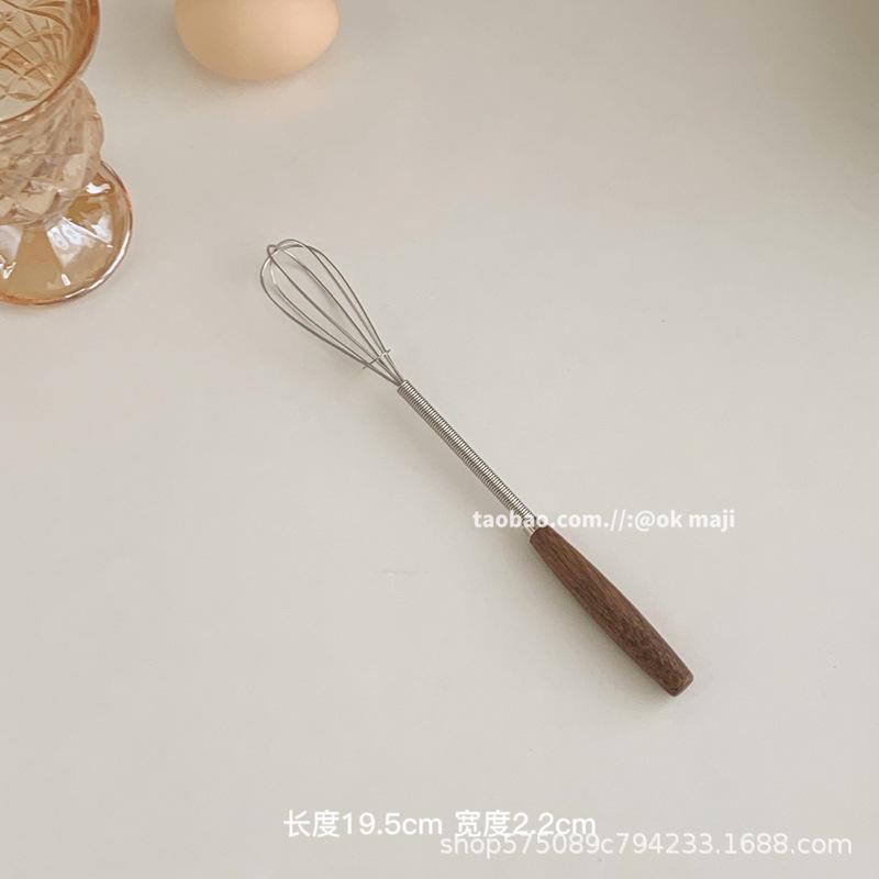 OK Maji Korean-Style Solid Wood Egg Beater: Manual Stainless Steel Mini Whisk & Frother for Kitchen