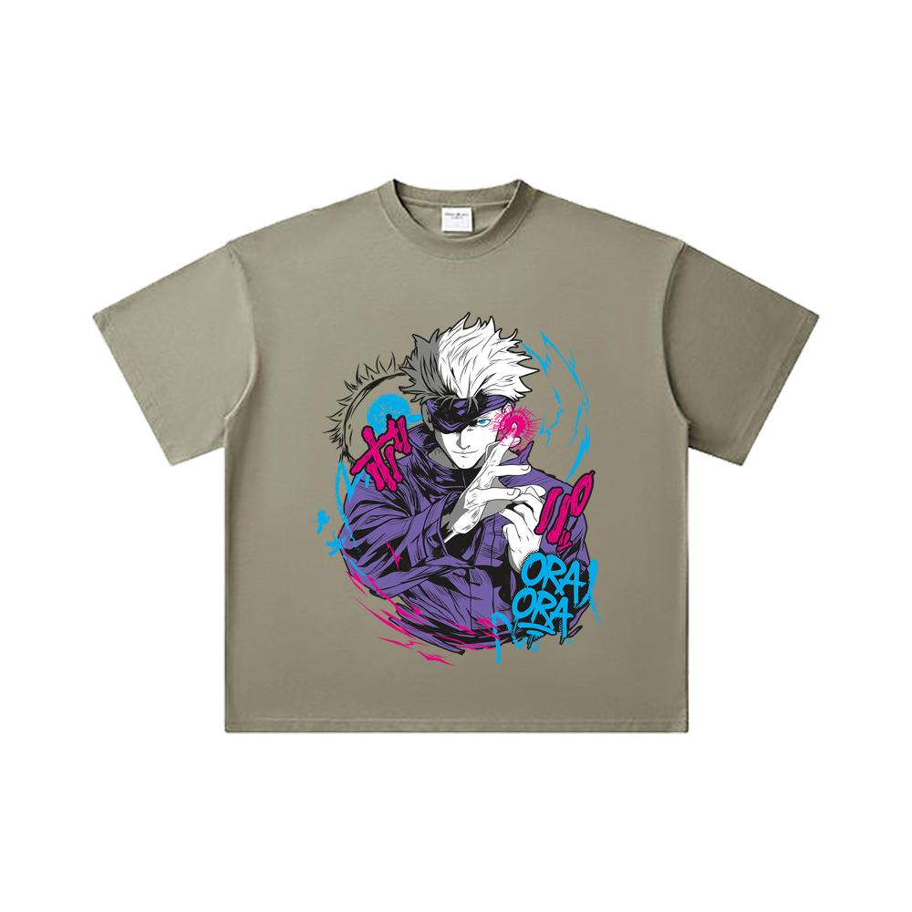 260 GSM Double Yarn 32 Count 100% Cotton Jujutsu Kaisen V59 Gojo Print Unisex Heavy Cotton T Shirt