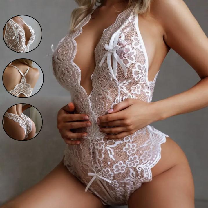 Koronkowa bielizna damska Body Gorące kostiumy erotyczne Bielizna damska Bez pleców Hollow Out Bielizna nocna Kobieta Pokusa Ubrania erotyczne