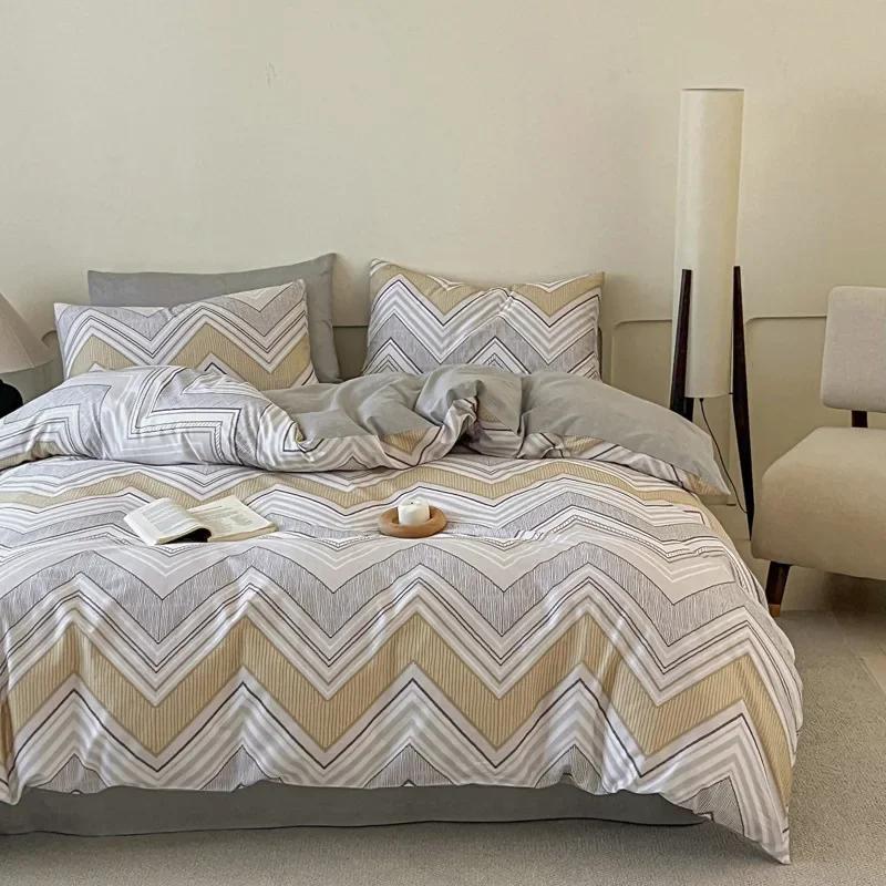 High Quality Grid Printed Flat Sheet Bedding Sets Light Luxury Cotton Soft Quilt Cover Single Double Bed Comfort Set for Adults