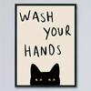 Funny Cat "Wash Your Hands" Canvas Art Print - Humorous Bathroom & Home Decor Poster, Vintage Modern Style for Living Room, Bedr