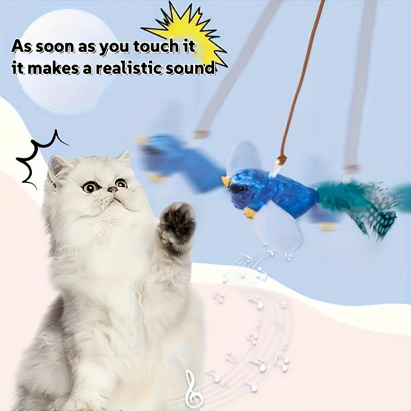 [Cat Toy] Interactive Plush Bird Teaser Toy for Cats - Realistic Chirping Sound, Artificial Feathers, Fluffy Feather Sticks, Single-hunting Fun