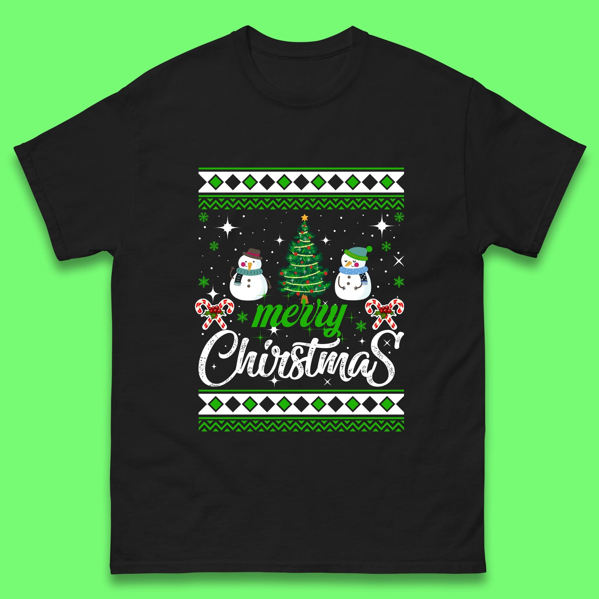 Merry Christmas Snowman Mens T Shirt Womens Tops Tees Christmas Tree Top 4XL
