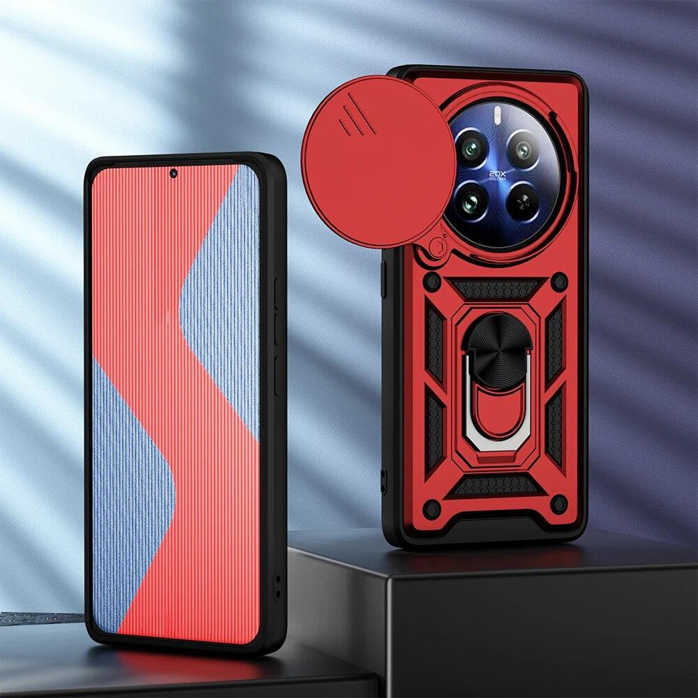 KEYSION Shockproof Armor Case for Realme 12 Pro+ 12 5G Slide Camera Protection Ring Stand Phone Back Cover for OPPO Realme 12 5G