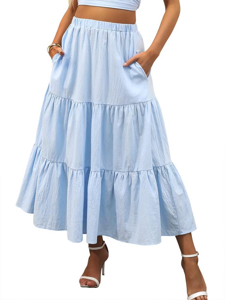 Böhmischer plissierter A-Linien-Maxirock mit Taschen für Damen