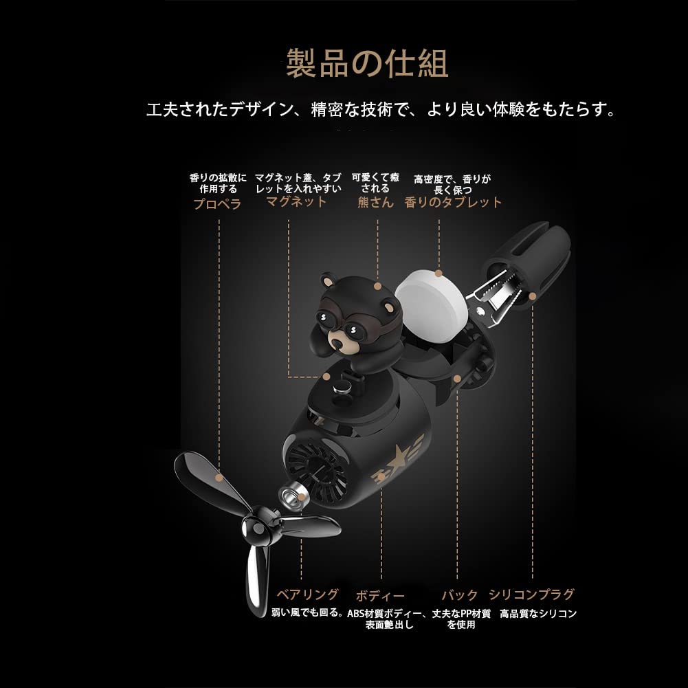 Auto Bär Pilot Stilvoller Clip-Typ Klimaanlagenmontiert Desinfizierend Geschenk Autodekoration (Schwarz)