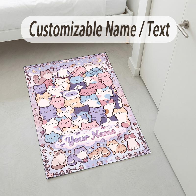 Covor din catifea de cristal cu tematică de pisici, personalizat cu nume text, covoraș moale pentru podea, decor pentru casă
