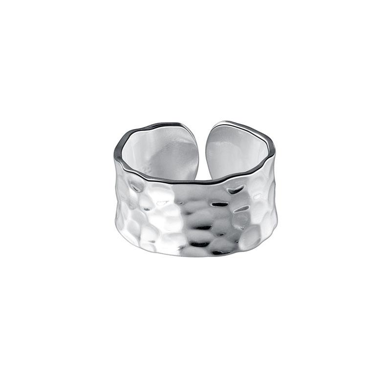 Hot Sale 925 Sterling Silver Hammered Surface Wide Open Finger Rings for Women Jewelry