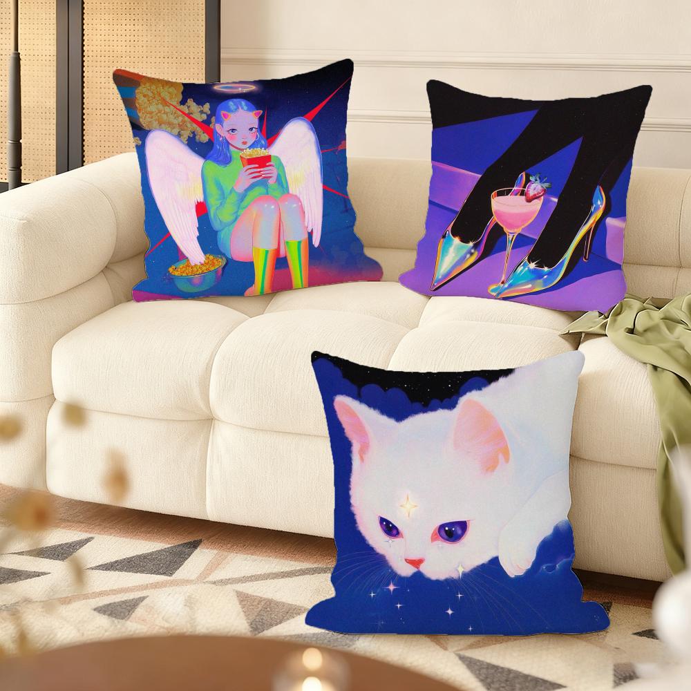 Cushion Cover Silky Short Plush Home Sofa Cushion Cover - Invisible Zipper Home Decoration Neon Dream