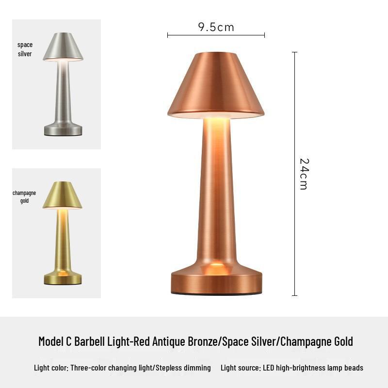 Retro Metal Barbell Desk Lamp - Touch-Control, Dimmable, Three-Color Light for Creative Spaces
