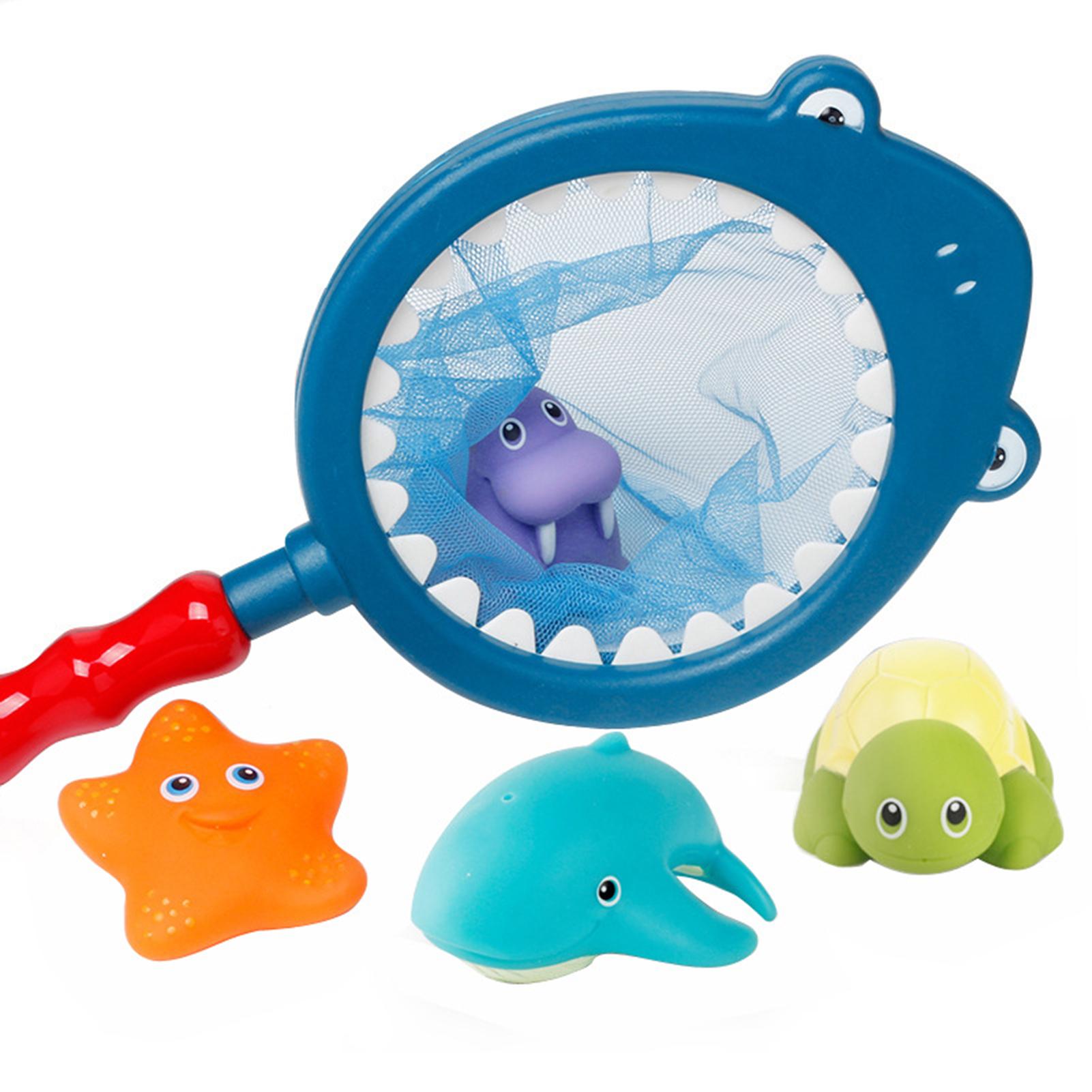 

Baby Bath Toy Set Cartoon Animal Swimming Water Toys Squeezing Squeaky Float Spray Bathtub Game For Kid With Fishing Net