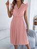 Women Solid Color Casual Lace V Neck Ruffled High Waist Pleated Sleeveless Long Dress