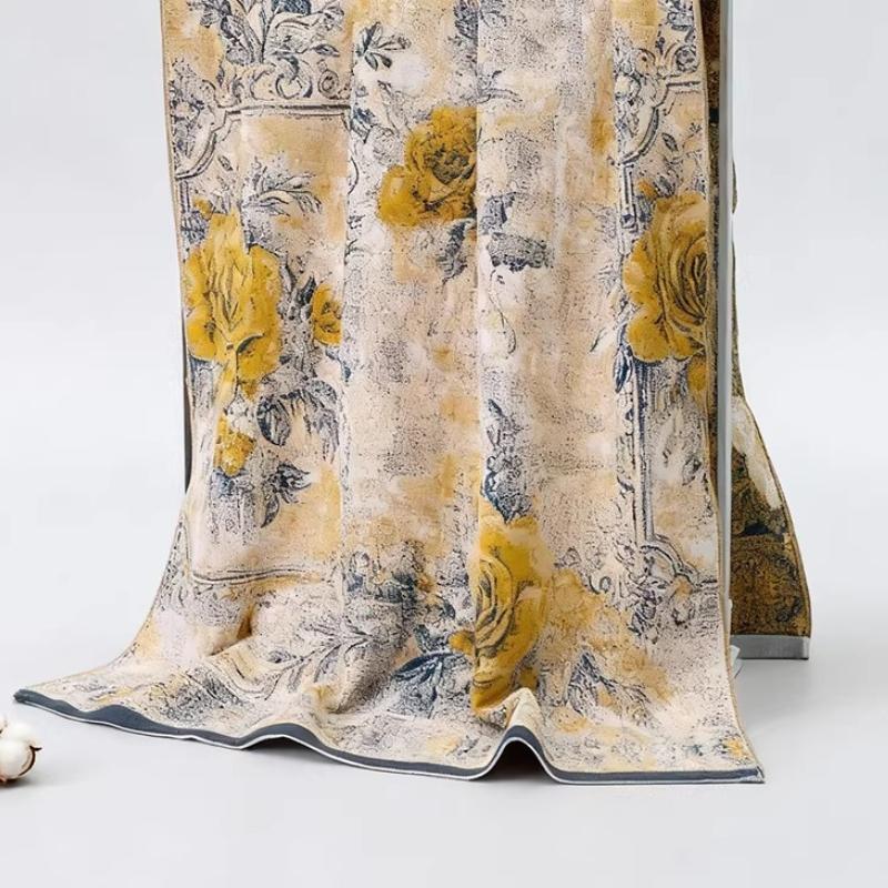 90 × 180cm Extra Large Size Bath Towel,Pure Cotton Gauze Bath Towel Floral Pattern Water-absorbing Quick-drying Soft Bath Towel,1pc