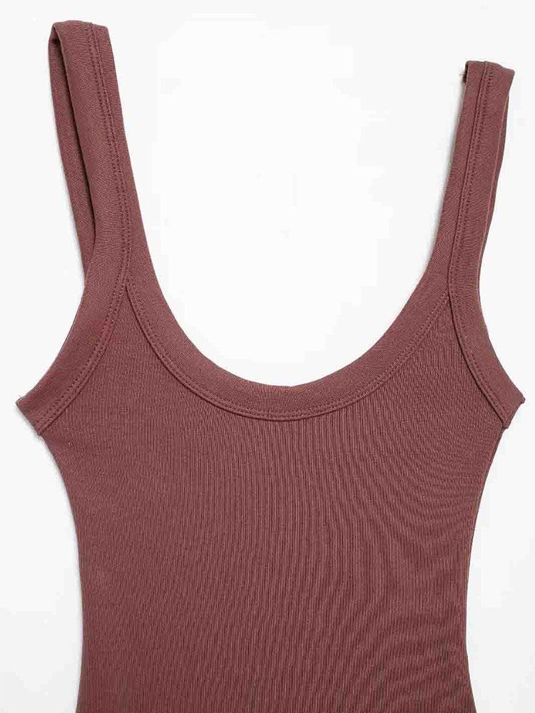 Women's Skinny Ribbed Bodysuits O Neck Straps Snap-Button Sexy Fashion Female Playsuits Comfortable Stretchy Clothing