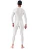 Mens Shiny High Neck Long Sleeve Double Ended Zipper Leotard Bodysuit