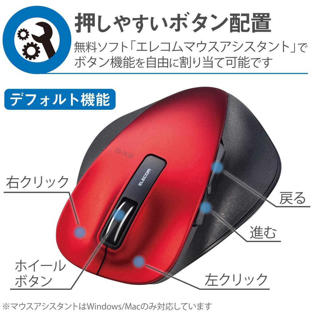 Souris sans fil ELECOM taille M 5 boutons avec LED bleue avant et arrière Grip Master rouge (Récepteur inclus) (Boutons équipés) M-XGM10DBRD