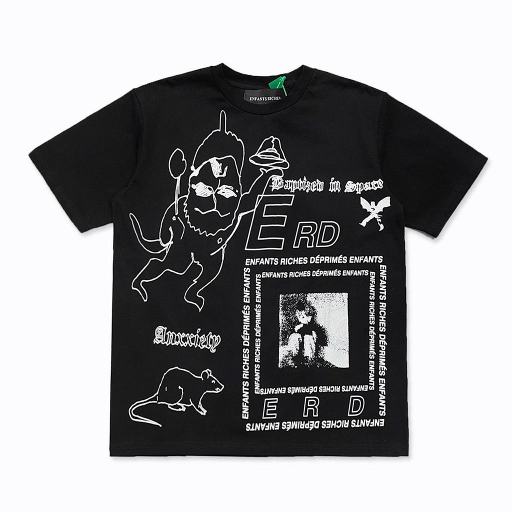 ERD Melancholie Trendmarke Zweite Generation Porträt High Street Druck Locker Herren T-Shirt Retro Rundhals Kurzarm