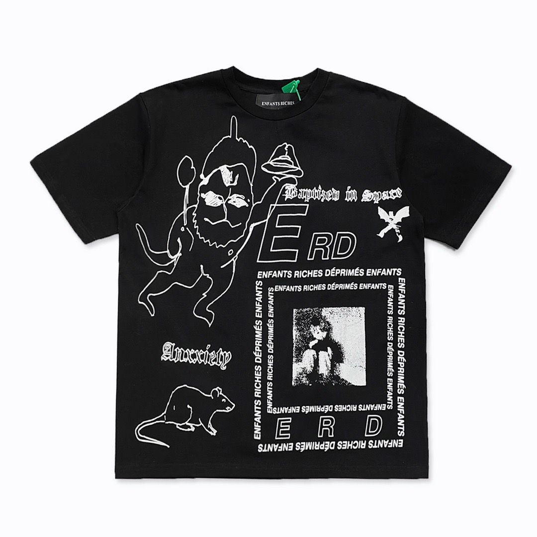 BenberFashion ERD Melancholie Trendy Merk Tweede Generatie Portret High Street Print Los Heren T-shirt Retro Ronde Hals Korte Mouw 3XL