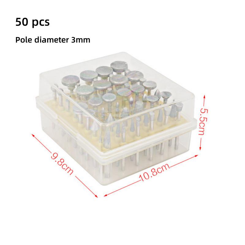 50pcs Diamond Grinding Heads Set 3.0mm Shank Grinding Burrs For Dremel Abrasive Rotary Tools Grinder Head Diamond Burr