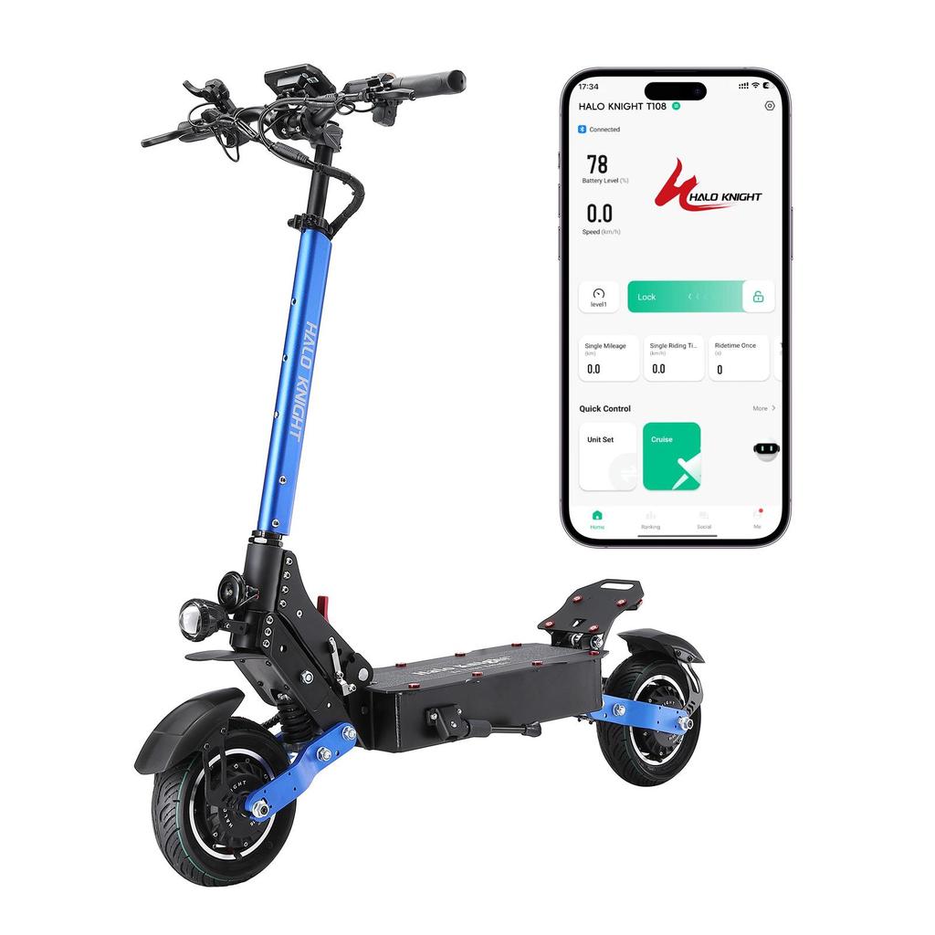 Halo Knight T108 Adult Powerful Electric Scooter 52V 28.8Ah 2000W 65KM/H Fast Dual Motor Escooter Faldable Best Cheap E Scooter