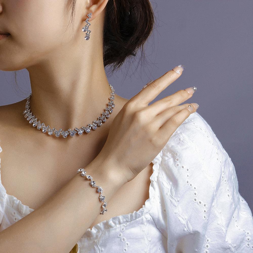 

Necklace, Earrings Set, Sparkling Wedding Party, Two-Piece Wedding Dress Accessories
