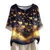 Women's Casual And Comfortable Mid,Length Round,Neck Fashion Print Cotton,Linen Top