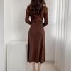 French Long-Sleeve Sweater Dress: Lapel Buttons, Contrasting Colors, High Waist, Slim-Fit Knitted Design