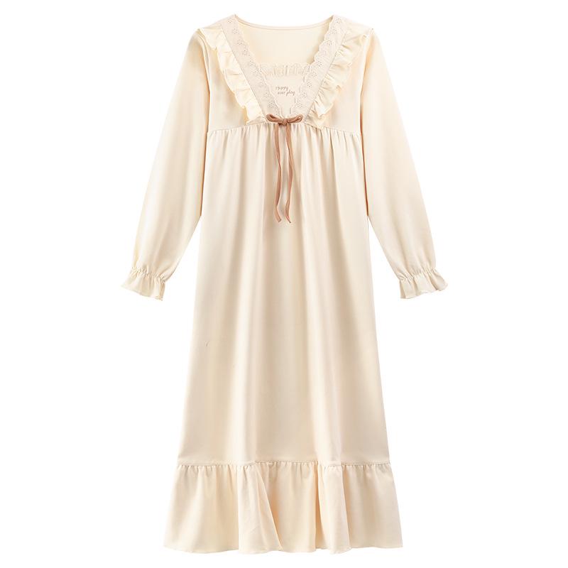 Nattlinne för gravida i koreansk stil för kvinnor, 100% ren bomull, antibakteriellt, långärmat - Lös passform för höst/vinter/vår