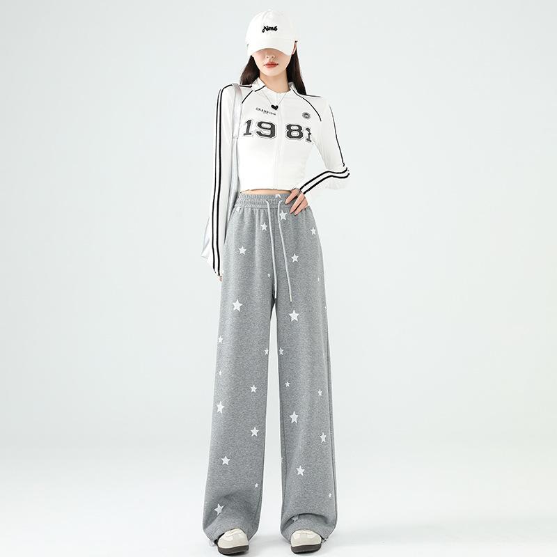 

Женские спортивные штаны с принтом звезд, новые свободные прямые спортивные штаны на весну и осень, повседневные брюки с небольшими широкими штанинами XL