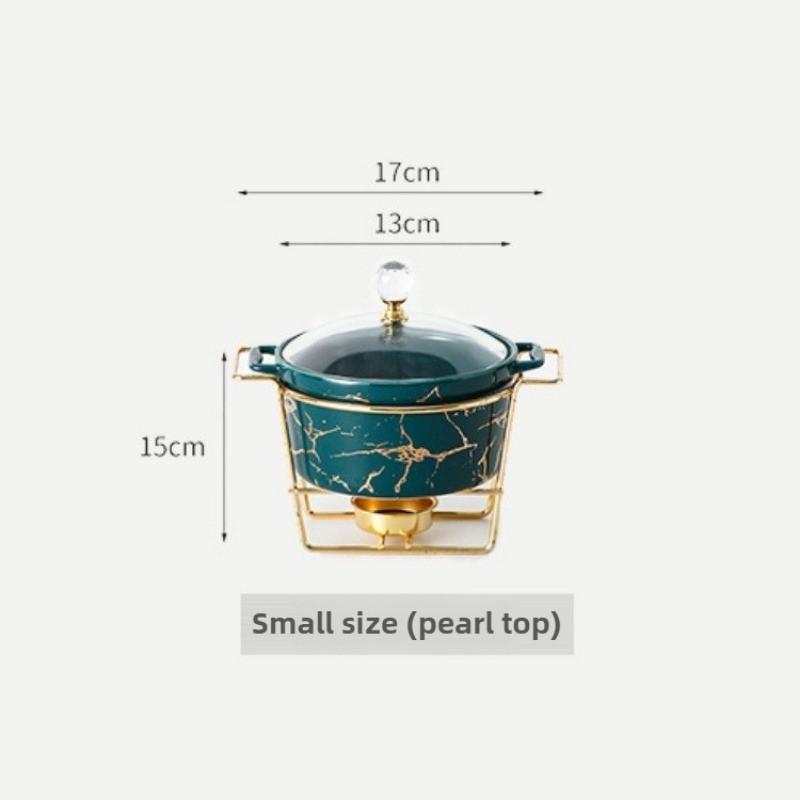 Marble Gold Pattern Nordic Double Ear Ceramic Pot Household Round Soup Pot Tableware Creative Casserole Rack With Candle Holder
