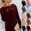 Cozy Women's Autumn Winter Fleece Sweater Tops With Elegant Lace Design For Style