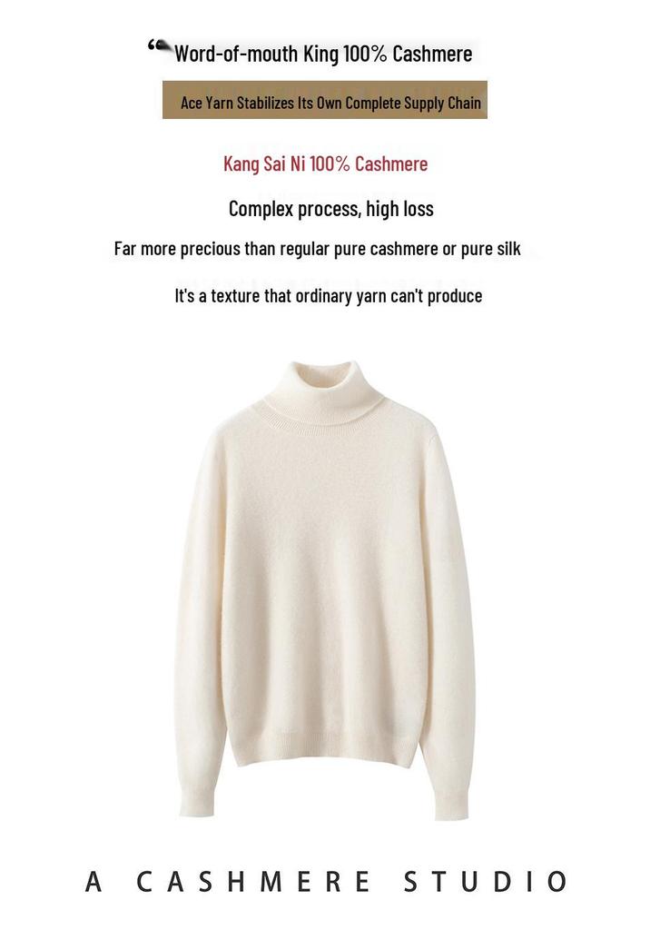 Women's Plus Size 100% Cashmere Knit Long Sleeve Sweater - Autumn/Winter Base Layer Top