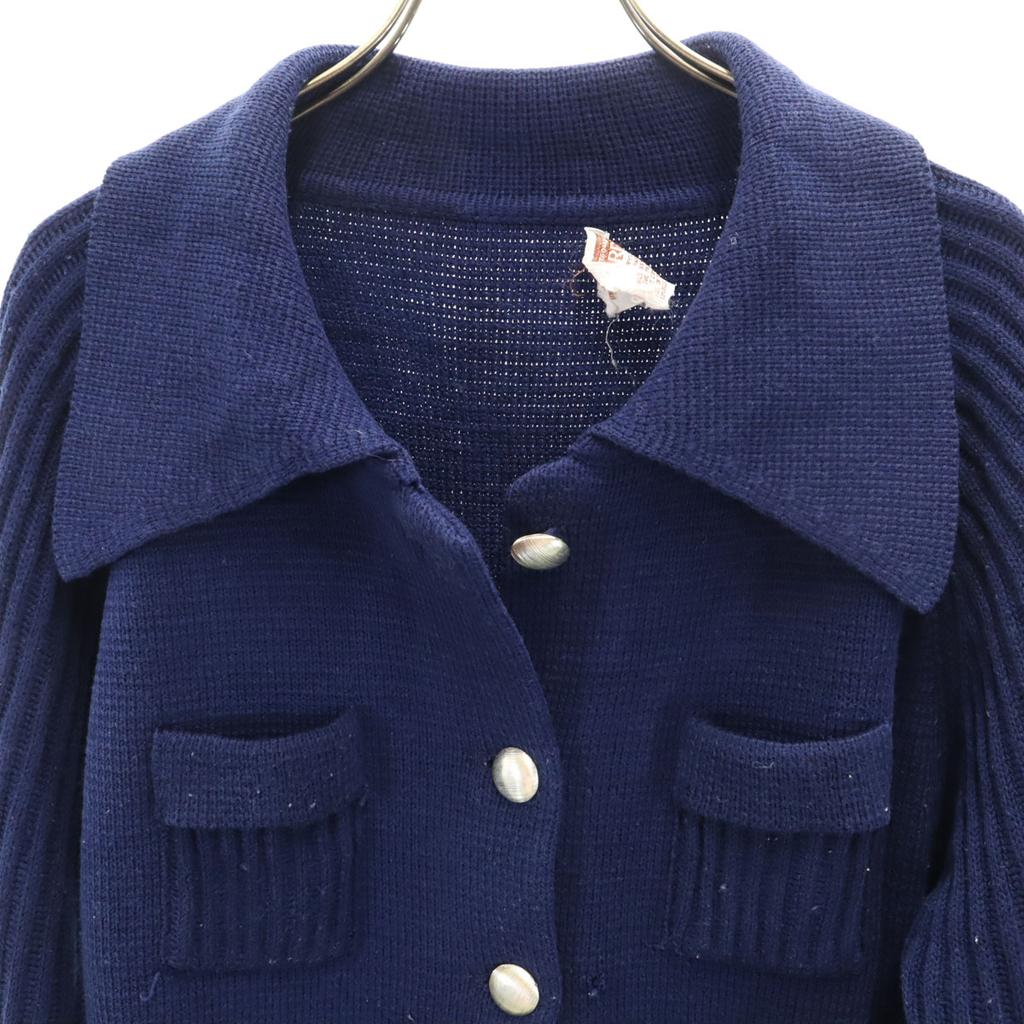 MONTGOMERY WARD 70er Jahre Vintage Langarm Strickjacke 36 Marineblau Damen Gebraucht