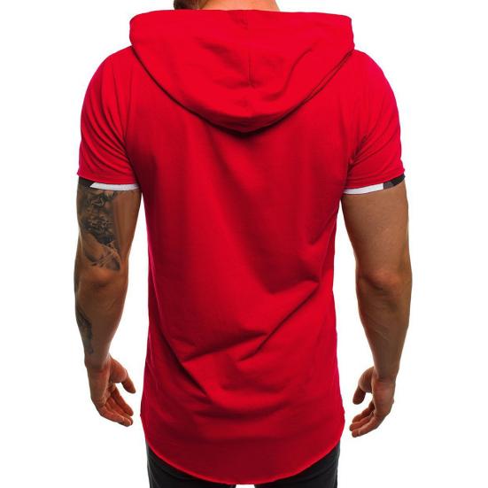 Men Causal Short Sleeve Ripped Irregular Hem Slim Blouse T-shirt Fitness Hoodie