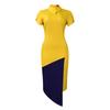 Women's Summer Oblique Neck Fashion Temperament Short Sleeve Hip Wrap Color Matching Pencil Skirt African Dress