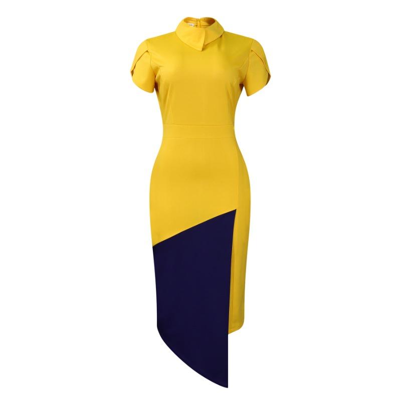 Women's Summer Oblique Neck Fashion Temperament Short Sleeve Hip Wrap Color Matching Pencil Skirt African Dress
