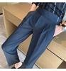 Men's Retro High-Waist Slim-Fit Trousers: Korean-Style, Solid Color, Straight-Leg, Autumn Casual Pants.
