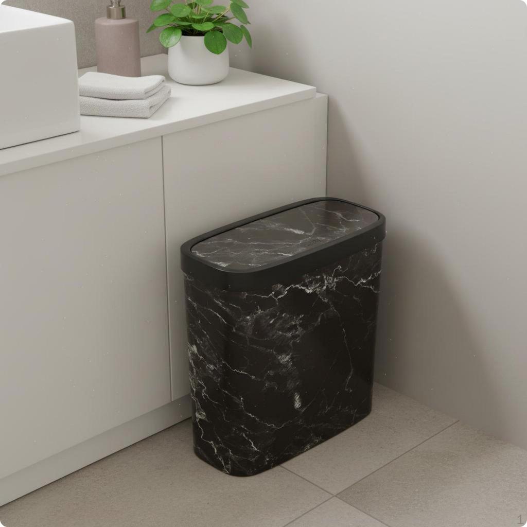 Press Top Trash Can Marble Look Lidded SpaceSaving Wastebasket for Narrow Gaps, Washroom,